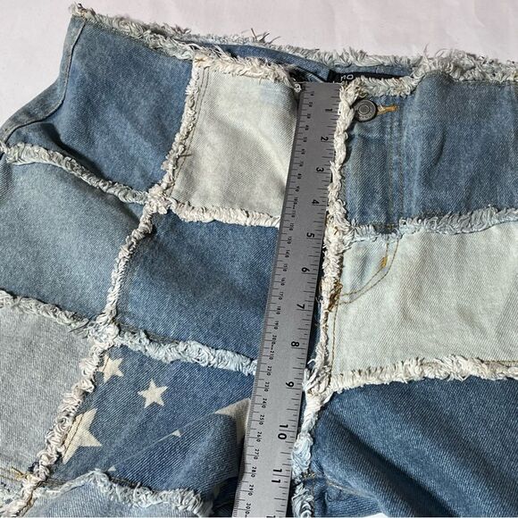 No Boundaries Y2k Patchwork Jeans Crop Raw Edge Waist Hemline Junior 15 - Picture 16 of 16